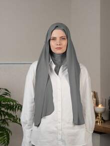 Set hijab pentru femei, 1 buc., culoare solidă, material tricotat, confortabil și respirabil, design cu eșarfă și glugă pentru acoperire completă, pălărie șal ușoară și versatilă, potrivită pentru purtare musulmană