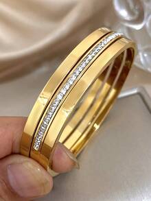 3 Piezas/1 Pieza Juego de pulseras de aro de acero inoxidable chapado en oro de 18K elegante y lujoso para mujeres, regalo para mamá en Navidad, Acción de Gracias, Halloween, boda, rave/baile de graduación/fiesta/accesorios diarios, regalo para aniversario, Día de San Valentín, joyería bohemia, regalo de cumpleaños, regalo para damas de honor