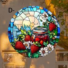 Strawberry Jam Sun Catcher - Bohemian Style Painted Glass Window Hanging Decor With Strawberry Jam Jar And Fresh Strawberries - Round Acrylic Kitchen, Living Room, Bedroom Decoration - Valentine's Day Sweet Decor - Vintage Style, Vibrant Colors, Durable Acrylic Material, Kitchen Decor, Handmade Appearance, Home Decor - Acrylic-round - View 5