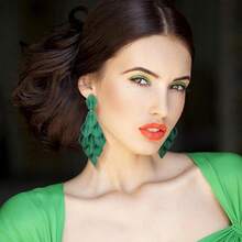 FIBO STEEL Acrylic Petal Earrings For Women Red Statement Earrings Dangle Rhombic Boho Flower Lime Green Orange Rose Big Bold Colorful Costume Jewelry Long Drop Dangle Earrings{"Color_name":"Green"} - 綠色 - 查看 3