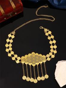 1pc Vintage Women's Robe Belt With 22K Gold Plated Adjustable Length Robe Body Chain Jewelry With Turkish Coin Pendant Valentine's Day Accessories - Multicolor - View 2