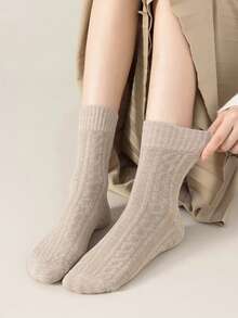 3/5双装冬季加厚保暖菱格纹船袜，柔软耐穿材质，圣诞礼物 - 彩色 - 查看 4