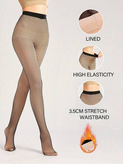 1 Pair Women's Basic Solid Black High Elasticity Fishnet Tights