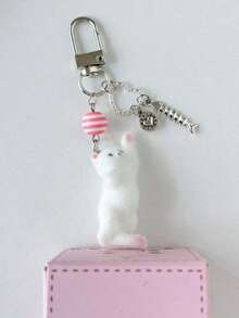 1pc Unisex Cartoon Flocked Small White Bear Keychain, Cute Shell Small Accessory, Student Personalized Phone Case Bag Pendant Bag Accessories Lanyards With Id Holder Car Accessories Bag Charms - trắng - Xem 5