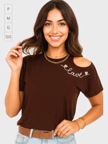 Cropped Blouse With Off-The-Shoulder Cutout, Shoulder Opening, With A Localized Print, Love Viscolycra, Asymmetrical, Blogger - Rust Brown - View 3