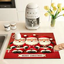 1 pezzo Tappetino asciugante per piatti natalizio con Babbo Natale, realizzato in poliestere antiscivolo e assorbente, tappetino multifunzione per piano di lavoro in cucina, adatto per macchina da caffè, lavatrice, dispenser d'acqua, comodino