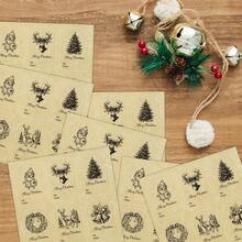 Vintage Merry Christmas Gift Tags Set Of 15 - Rustic Kraft Paper Labels With Hand-Drawn Reindeer, Santa Claus, Ornamented Pine Trees, Holly Wreaths & Jingle Bells Designs, Writable To/From Fields For Holiday Wrapping, DIY Crafts & Festive Presents