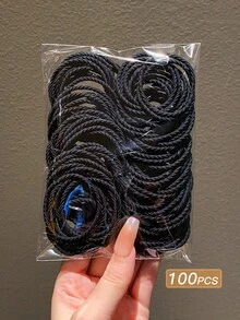 1包/100个女士彩色高弹力发圈，适合日常休闲佩戴，多巴胺马尾发圈，发绳，发圈，发箍，发绳，健身运动服饰发饰，头饰，弹力带，夏季，假日，旅行，节日，派对 - 黑色 - 查看 8