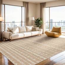 5x8 Washable Area Rug With Non-Slip Backing, Soft Low Pile Indoor Floor Carpet, Neutral Light Brown, Boho Moroccan Style Living Room, Bedroom, Dining Room - Coffee - 查看 12