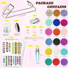 Frame Beading Loom Kit For Boho Beaded Bracelets Earrings Belts Making Includes 16000 Glass Seed Beads Dia 3mm And 1200 Gold Silver Bling Beads 150 Meter Clear Cord Beading Trays Needles And Instruction For DIY Jewelry Craft