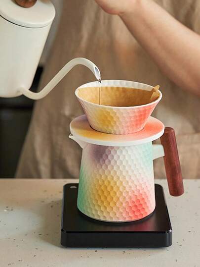 1pc China-Made Ceramic Genuine Peach Blossom Glaze Heat-Resistant Handmade Gongfu Tea Pot Coffee Sharing Pot Set With Reusable Paper Filter, Funnel, Hand Grinder, Slim Spout Brewer, Gift Set, Hot Selling