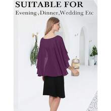 Baoqiya Women's Capelet Shawls And Wraps For Evening Dresses Soft Bridesmaid Shawl Chiffon Cape Wedding Cover Up{"Color_name":"PlumPurple"} - 梅紫 - 查看 6