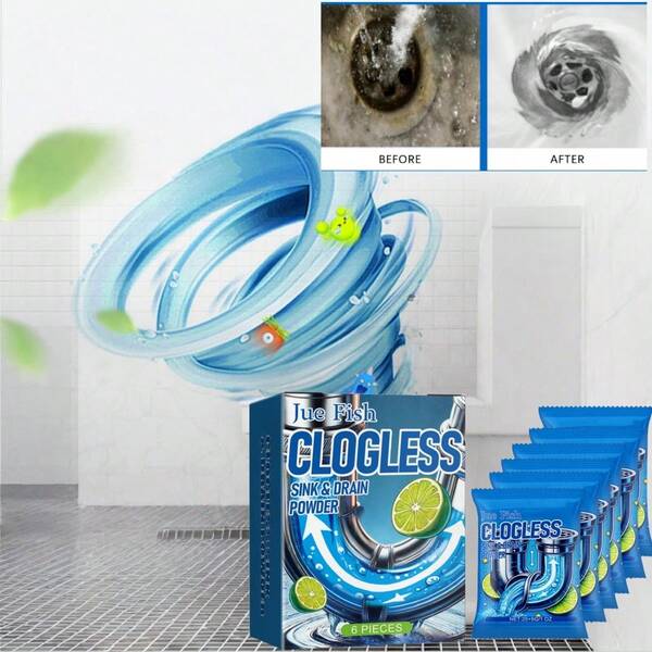 Jue-Fish Jue Fish Drain Cleaner Powder, Dissolves Clogged Pipes, Removes Oil Stains And Odors