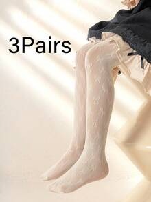 3pcs Trẻ em Nguyên chất Màu sắc Quần tất lưới - Nhiều màu - Xem 9