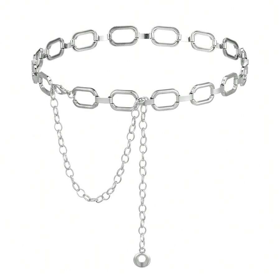 Metal Link Chain Belt, Adjustable Chunky Thick Waist Link Belt Women Waist Chain For Jeans Dresses{"Color_name":"Silver"} - Bạc - Xem 1