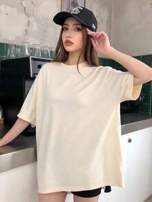 2026 Women's Quality Casual Cotton T-Shirt, Loose Fit Short Sleeve Crew Neck T-Shirt For Spring/Summer - Unisex, Loose Fit, Comfortable, Urban Vintage Style - Unisex Basic T-Shirt - 杏色 - 查看 3