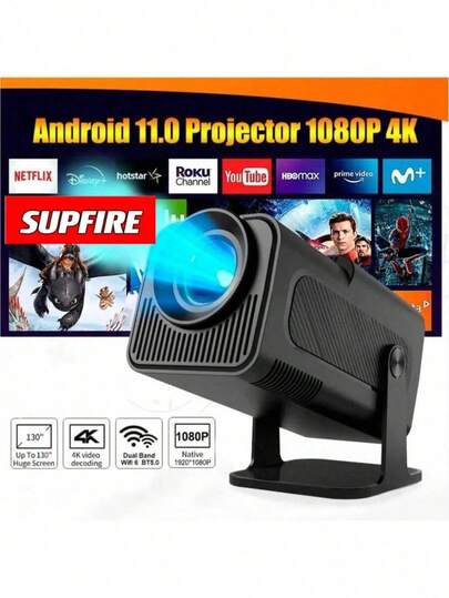 Projetor de Cinema Portátil, 4K, Android HY 320 Full HD 1280x720P Bluetooth Wi-fi,  4.7