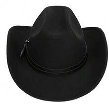 Women Sparkly-Rhinestone Western-Cowgirl-Hat Glitter-Bling Cowboy-Hat Felt-Rodeo-Hat For Disco-Party Medium/Large{"Size_name":"Medium-Large","Color_name":"Black-DoublePuLeather"} - 黑色-雙層PU皮革中大號 - 查看 5