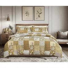 Comforter Twin Size, 600 Thread Count Cotton Yellow & Blue Damask With Taupe Brown Reversible Pattern, Down Bedding Set 2Pcs (Twin, White Damask), Twin Comforter - Patchwork Yellow - View 12