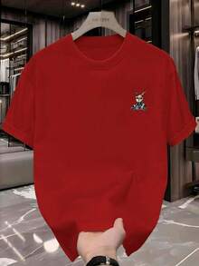 Men's Streetwear T-Shirt Rabbit Graffiti Rabbit Shirt 100% Cotton Premium T-Shirt - 紅色 - 查看 3