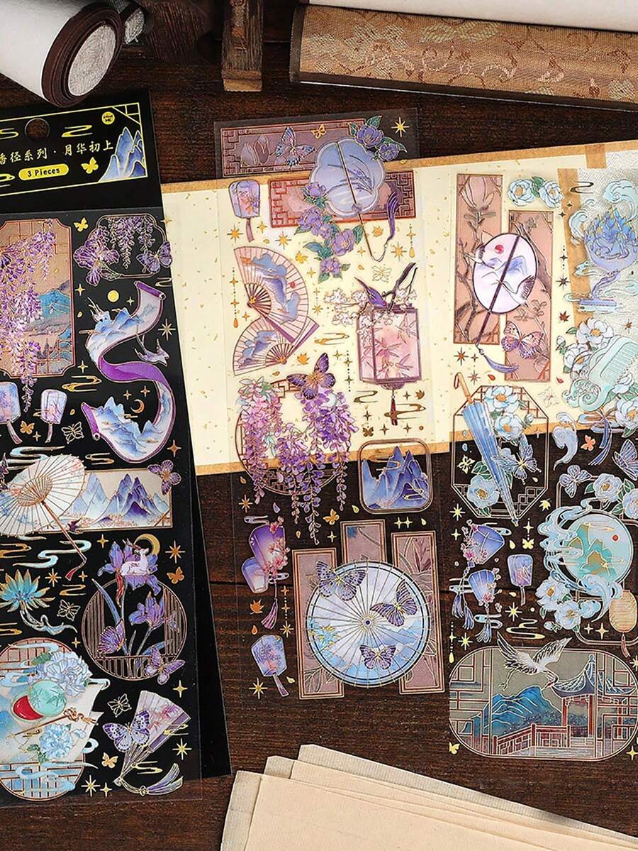 3片装防水装饰胶带，彩色箔纸贴纸，适用于剪贴簿、手账、相框、电脑/手机壳、杯子、杂志、文具盒、桌面装饰、返校用品、剪贴簿用品、趣味贴纸、笔记本电脑贴纸、Kindle手机贴纸