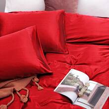 Silky Soft Pink Twin XL Satin Bed Sheets Set, 1 Deep Pocket Fitted Sheet + 1 Flat Sheet + 1 Pillowcase,  In 2025 - 紅色 - 查看 5