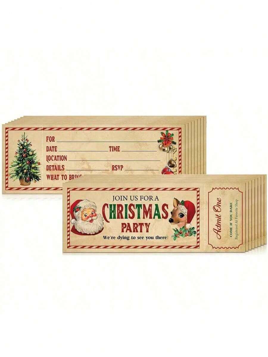 24 张圣诞派对门票邀请卡圣诞老人填写空白邀请函圣诞节冬季假期生日婴儿洗礼 - 彩色 - 查看 1