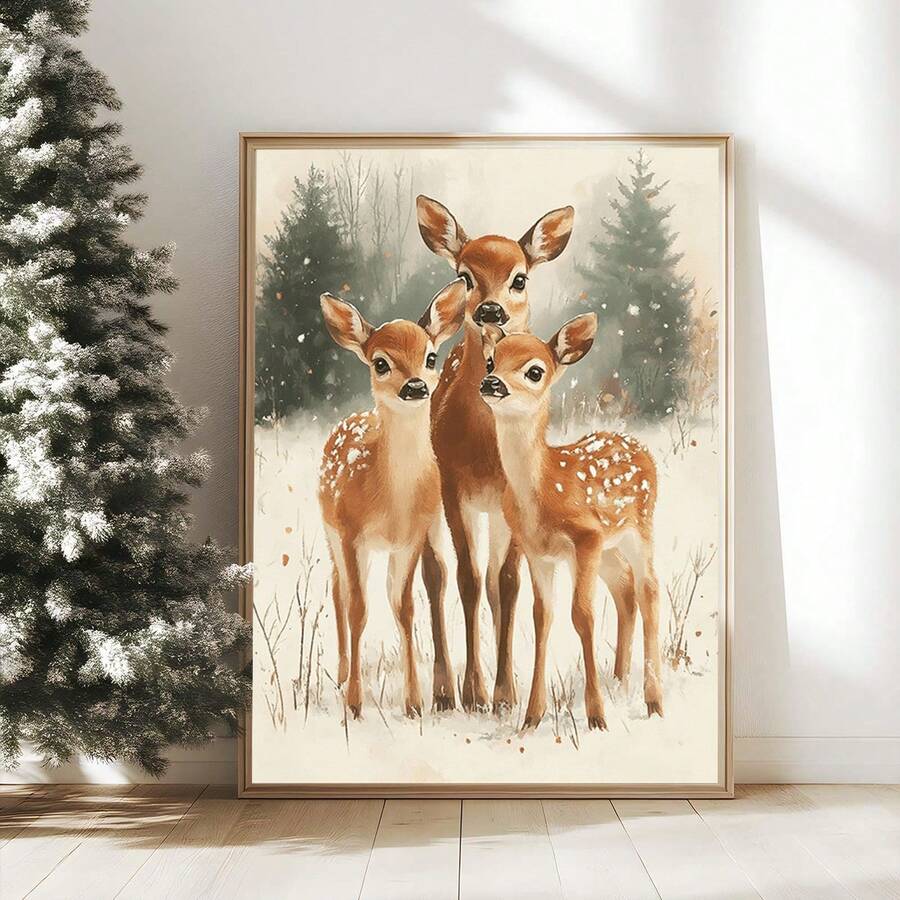 1 Peça Pintura de Rena Rudolph de Natal, Cervo de Natal Caprichoso, Arte de Parede de Natal com Nariz Vermelho, Pôster Vintage Atmosférico de Rudolph, Arte Rústica, Arte em Tela, Pôsteres para Quarto, Decoração Doméstica, Decoração de Quarto Estética, Itens de Decoração de Quarto. Moldura Opcional