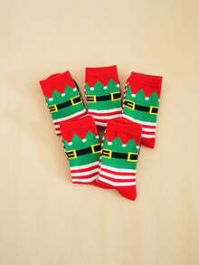 5 Pairs Christmas Elf Pattern Mid-Calf Socks, Comfortable & Soft, Unisex Design, Great Christmas Gift For Family And Friends - Multicolor - View 5