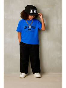 2 Piece Men's Set Straight Pants And Kids City Of Angels Casual T-Shirt - 寶藍色 - 查看 1
