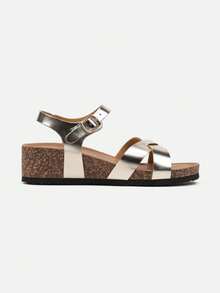 Silber Kork Keilsandalen Damen Sommer Lässig Reise - Gold - Übersicht 3