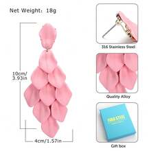 FIBO STEEL Acrylic Petal Earrings For Women Red Statement Earrings Dangle Rhombic Boho Flower Lime Green Orange Rose Big Bold Colorful Costume Jewelry Long Drop Dangle Earrings{"Color_name":"Pink"} - 粉色 - 查看 5