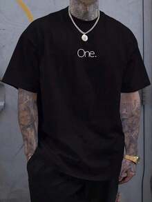 Men's Cotton Plus Size One Number T-Shirt Simple Basic Swag Streetwear Minimalist - 黑色 - 查看 1