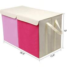 Cofre de caja de juguetes, contenedores de almacenamiento resistentes plegables con tapas, cajas de organizador de almacenamiento de juguetes grandes para nios cestas para nios, nios, nias, sala de guardera, sala de juegos, armario nuevo beige - rosa - Ver 3