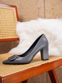 Women's Fashion Plus Size Green Pointed Toe Decor Solid Color Comfortable Chunky High Heel Shoes