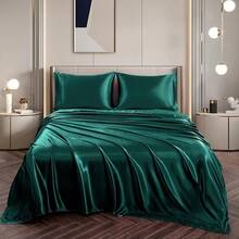 Silky Soft Pink Twin XL Satin Bed Sheets Set, 1 Deep Pocket Fitted Sheet + 1 Flat Sheet + 1 Pillowcase,  In 2025 - Teal Green - 查看 4