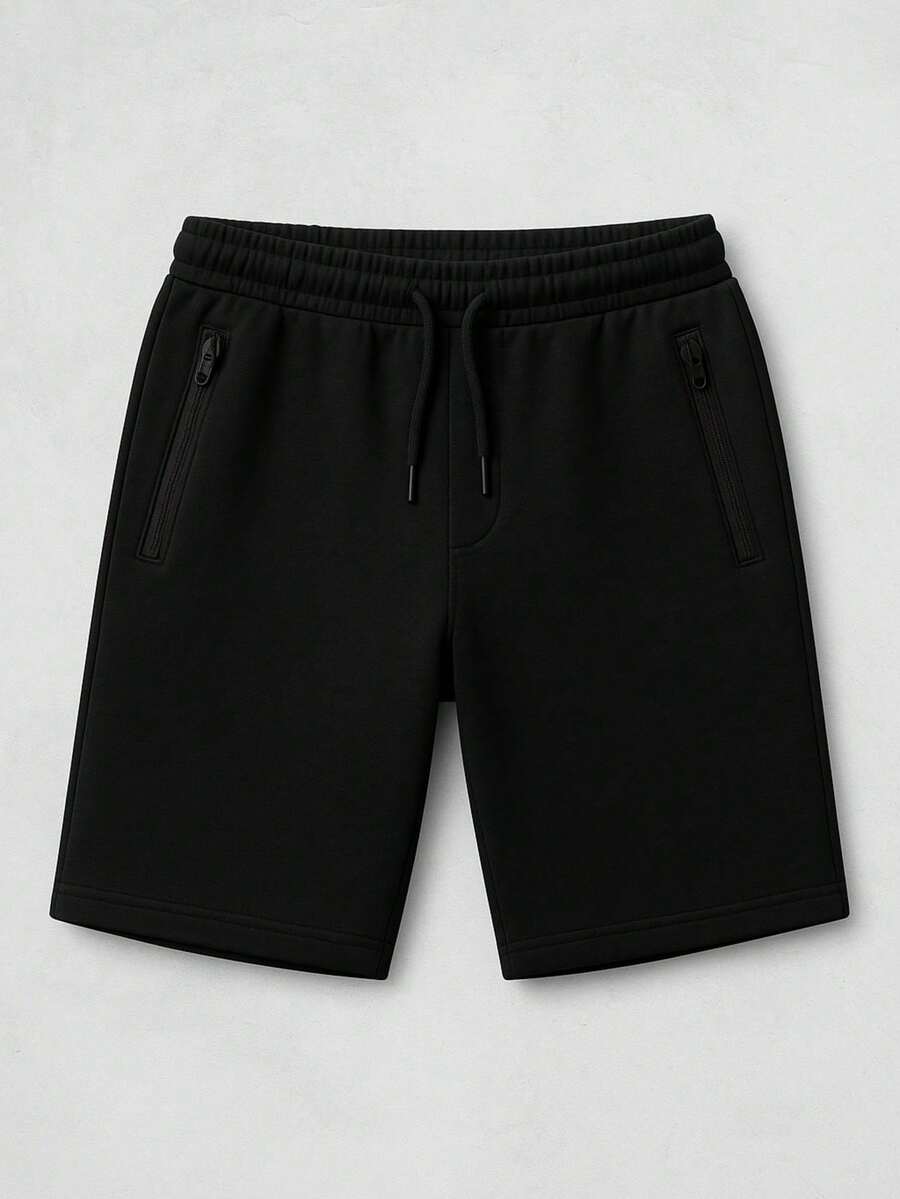 Men's Bermuda Shorts With Elastic, Adjustable Drawstring And Zippered Pockets – Casual Workout And Gym - Black - View 1