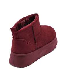 Thick-Soled Lined Boots - Classic & Comfortable - Burgundy - View 4