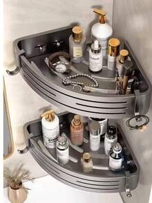 1pc Bathroom Corner Shelf Triangle Basket Wall Mounted Shower Gel Storage Rack, Home & Bathroom Use