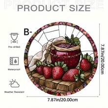 Strawberry Jam Sun Catcher - Bohemian Style Painted Glass Window Hanging Decor With Strawberry Jam Jar And Fresh Strawberries - Round Acrylic Kitchen, Living Room, Bedroom Decoration - Valentine's Day Sweet Decor - Vintage Style, Vibrant Colors, Durable Acrylic Material, Kitchen Decor, Handmade Appearance, Home Decor - Acrylic-round - View 18