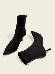 女士黑色踝靴和短靴，7厘米高跟，弹力修身靴子，舒适时尚尖头高跟鞋 - 黑色 - 查看 5