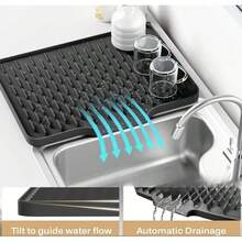 Silicone Drain Mat For Sink, Flow-Guided Kitchen Fruit And Vegetable Dish Drying Mat, Home Countertop Cutting Board Stabilizing Mat - Multicolor - View 3