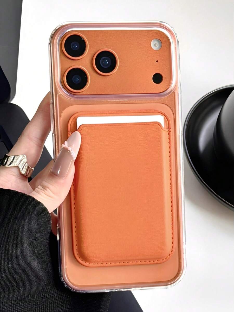 Acrylic Transparent Case + Orange Magnetic Card Holder  Phone Case Suitable For Compatible With Iphone 17.17Air,16,16E,15, 14, 13, 12, 11, PRO MAX, As Well As X, XS, PLUS Galaxy S22/23/24/25Edge Ultra/FE+, Wallet Accessory For 1-2 Cards With Built-In - Nhiều màu - Xem 1
