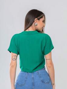 Women's Shirt Blouse Buttons Viscose Fresh Summer Comfortable Style Best Quality - 綠色 - 查看 4