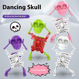 Popular Skeleton Dance Swinging Clockwork 3D Printing Fun Small Toy Skeleton Head Toy Pendant