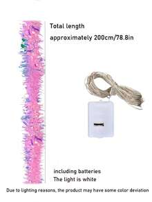 2 piezas, 200cm/78.74in Corona navideña brillante y metálica, corona de alambre metálico rosa con luces LED (blancas), cinta decorativa de peluche con lentejuelas, decoración colgante larga y brillante, adecuada para decoración navideña interior/exterior, fondo de fiesta. Decoración navideña, adorno de árbol de Navidad.