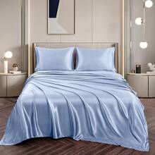 Silky Soft Pink Twin XL Satin Bed Sheets Set, 1 Deep Pocket Fitted Sheet + 1 Flat Sheet + 1 Pillowcase,  In 2025 - 淺藍色 - 查看 4