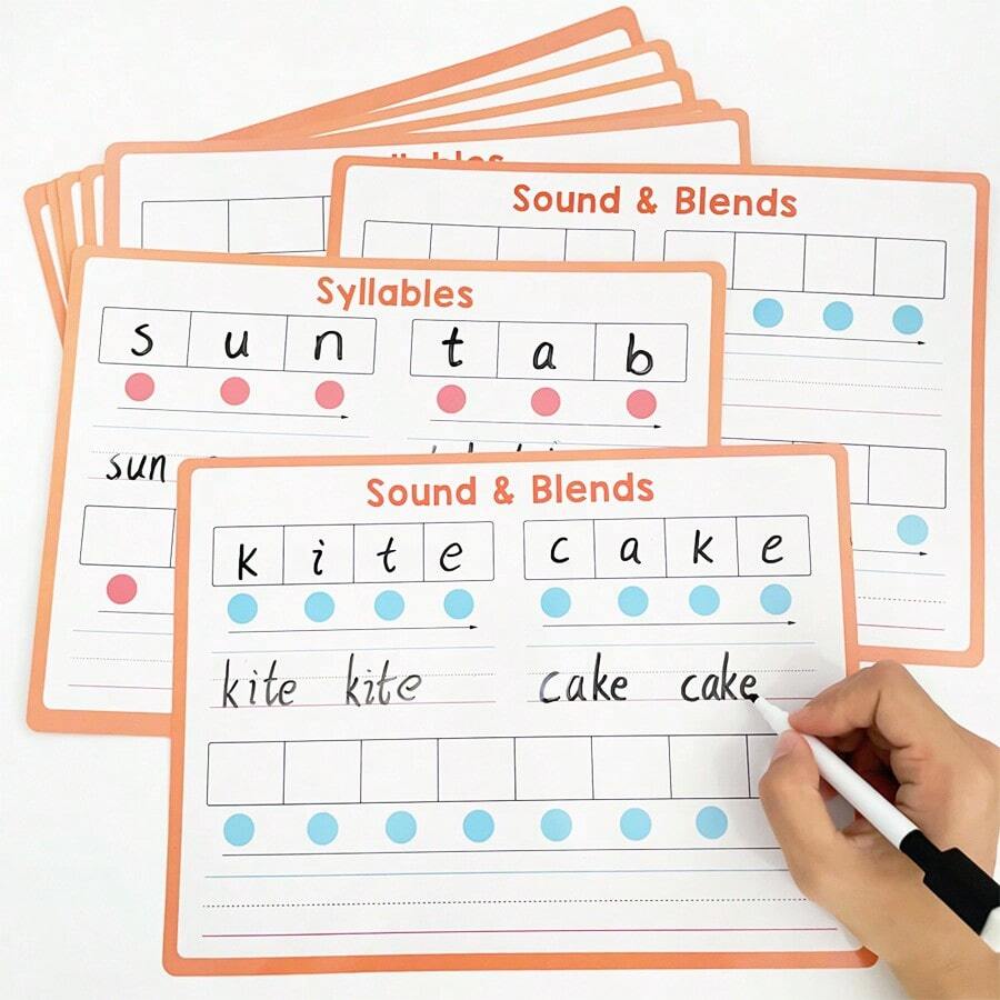 hoojojo 5/10 Placas de Aprendizado de Pinyin, Cartões Dupla Face Apagáveis, Atividade de Prática de Mistura de Sons, Materiais de Aprendizado de Inglês, Quadros Brancos Interativos, Ferramentas Educacionais Domésticas, Materiais Didáticos Recomendados por Professores, Presentes de Papelaria Criativa, Itens Essenciais de Volta às Aulas, Adequado para Famílias, Salas de Aula e Festas