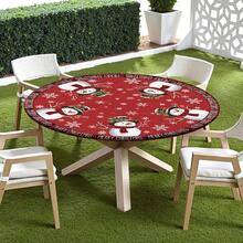 Water-Resistant Round Tablecloth With Elastic Edge For 40-44" Tables - 禮物雪人格子 - 查看 9