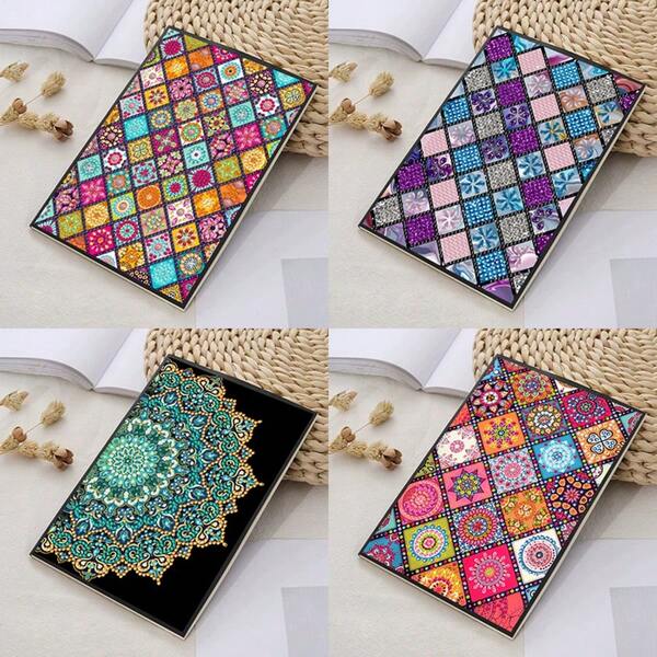 1/4 قطع من الفن الحرفي بالراين ستون، دفتر مزين بنمط المندلا الغامض، لوازم مدرسية، دفتر عودة إلى المدرسة، دفتر، كتاب، دفتر مدرسي، مجموعة دفتر حرفي للاستخدام المكتبي والمنزلي